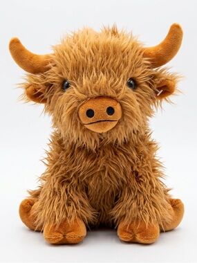 Calplush Highland Cow Plush Stuffed Animal Brown Shaggy Hair Soft Toy 11” Cute